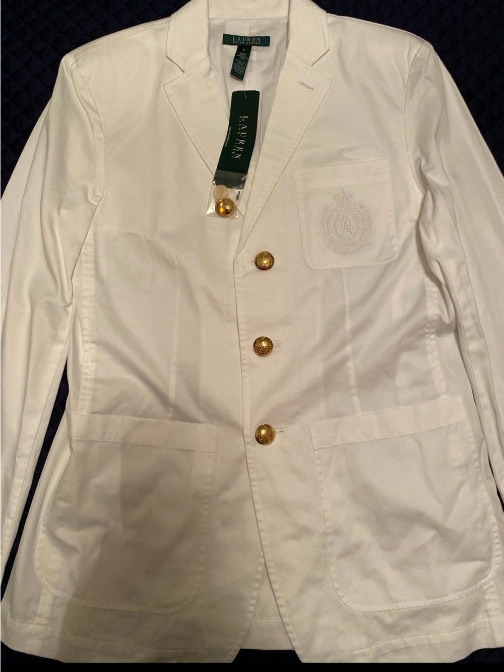 Lauren Ralph Lauren White Cotton Blazer with Gold Buttons